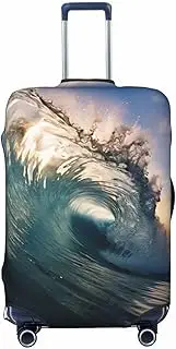 [CADREWY] Beautiful ocean waves Print Travel Suitcase Cover Luggage Protector with Elastic Anti Scratch for Carry On, Black, Medium