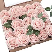 Artificial Flowers 25 Pcs Faux Rose Flowers for DIY Wedding Bridal Shower Fake Flowers Centerpieces Tables Decorations (Pink)