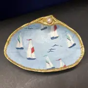 Handmade Decorative Clam Shell Sail Boat Pattern Gold Paint With Pearl