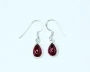 Pear/Teardrop Shaped Red GARNET Sterling Silver Simple Drop Earrings