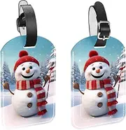 [YTYVAGT] Luggage Tag,Luggage Tags for Suitcases,Bag Tags for Luggage,2-Pc,Happy Snowman Winter Skiing Background