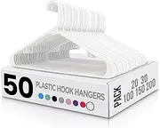 Utopia Home Plastic Hangers 50 Pack - Clothes Hanger with Hooks - Durable & Space Saving Coat Hanger - Heavy Duty White Hangers - Skirt Hangers