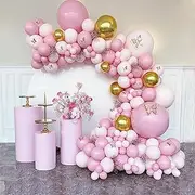 118PCS Pink Balloon Garland Arch Kit, Latex Metallic Balloon Arch Garland Kit with Butterfly Stickers, DIY Balloons for Birthday Party Baby Shower, Wedding Decoration (118PCS Pink)