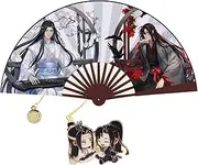 [HJYZY] Grandmaster of Demonic Cultivation Hand Held Bamboo Silk Folding Fan Hand Fan Mo Dao Zu Shi Metal Bookmark for Women Men Fans 2 Pcs