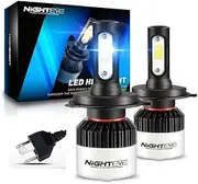 NIGHTEYE H4 Hi/Lo Beam LED Headlight Bulbs,High Brightness 100W 12000Lumens 6500K Xenon White Extremely Bright COB LED Chipsets HB2 9003 Headlight/Fog-Light Conversion Kit(Pack of 2) (H4)