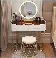 Makeup Vanity Desk with Mirror and Lights, Modern Dressing Table with Adjustable 3 Lighting Modes and 2 Large Storage Drawers(White 1)