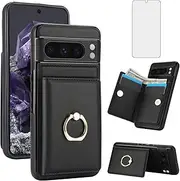 Asuwish Phone Case for Google Pixel 8 Pro 5G Cover with Screen Protector and RFID Credit Card Holder Slot Kickstand Ring Cell Accessories Flip Mobile Pixel8Pro Pixel8 XL Eight 8Pro Women Men Black