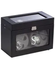 Bey-Berk Black Leather 4-Watch Winder & 5-Watch Storage Case