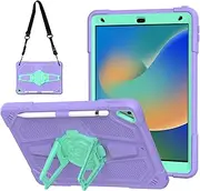 AVAKOT iPad 9th Generation/iPad 8th Generation/iPad 7th Generation, iPad 10.2 2021/2020 Case, with Penci Holder Kickstand Shoulder Strap Heavy Duty Shockproof Protective for Kids Boys (Purple)