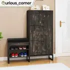 3 Flip Drawers Farmhouse Shoe Cabinet Wood Storage Bench Sneakers Rack Organizer