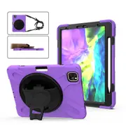 For iPad Pro 12.9in (2022,2021,2020,2018) 360 Degree Rotation Silicone Protective Cover,Holder, Hand Strap, Strap, Pencil Slot, Purple
