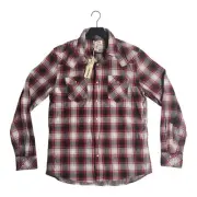 DIESEL Flannel Shirt Mens Large Red Plaid Pearl Snap Button Long Sleeve Western