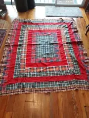 Vintage Handmade Patchwork quilt top/topper Plaid 72 x 81"