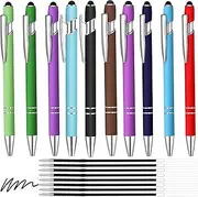 10pcs Ballpoint Pen with Stylus Tip, 1.0 mm Black Ink Metal Pen with Bonus 10pcs Ballpoint Pen Refills, 2 in 1 Stylus Ballpoint Pen for Touch Screens, Cute Pens Office Supplies for Women&Men.