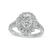 Oval White Lab-Created Sapphire Double Frame Split Shank Ring in Sterling Silver