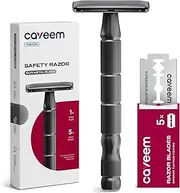 CAVEEM Double-Edge Safety Razor, Single Blade Razors with 5 Stainless Steel Safety Blades for Men and Women, Reusable Metal Razor - Gunmetal Black