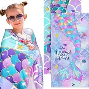 Yahenda 2 Packs Mermaid Beach Towel for Kids Quick Dry Beach Swimming Bath Pool Towel for Kids Girls Travel Shower Swimming Camping, 28 x 55 Inch