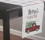 Long Tapestry Table Runner,13"x68",MERRY CHRISTMAS,RED TRUCK W/CHRISTMAS TREE,DG
