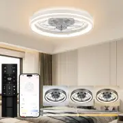 Ceiling Fans with Lights Flush Mount, White Low Profile Modern Ceiling Fan wi...