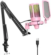 Condenser Cardioid Microphone Set with Mute Button Arm(Pink)