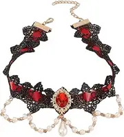 [QionWon] Adults Choker Lustrous Faux Pearl Tassels Female Collar Necklace Floral Lace
