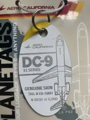 Douglas DC-9 Aero California PlaneTag #0830 by MotoArt PlaneTags, Yellow/White