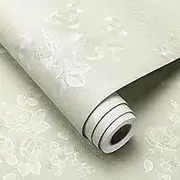 FunStick Vintage Beige Floral Wallpaper Peel and Stick Textured Embossed Beige Wallpaper Flower Contact Paper Peel and Stick Removable Wall Paper Vinyl Roll for Cabinets Bedroom Accent Walls 16"x80"