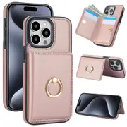 IPhone 14 Pro Max Case With Card Holder,Military Grade Drop Protection,Durable Shockproof Cover-Rose Gold