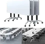 4 Pack Modern White Office Folding Flip Top Conference Table Lockable Mobile Foldable Meeting Seminar Table for Home Office Media Classroom