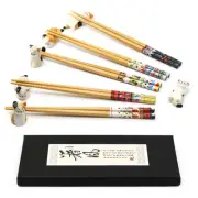 5 Pairs Chopsticks and 6 Cute Lucky Cat Chopstick Holders, Classic Japanese S...