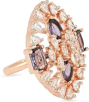 [I Jewels] Rose Gold Plated Indian Wedding Bollywood Dazzling Cubic Zirconia Party Bling Statement Adjustable Brass Finger Ring For Women Girls (FL245Pu), No Gemstone