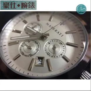 【豪仕】全新 MASERATI瑪莎拉蒂 男款石英手錶 時尚三眼計時多功能防水日曆皮帶錶