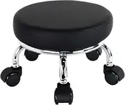 [WKWKER] Modern Roller Seat PU Leather Low Round Rolling Stool 360° Swivel Small Stool with Universal Caster Wheels Foot Stool for Home Office Garage Shop Fitness Sport H：8.6" （Black）