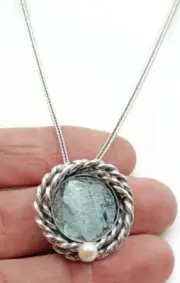 Roman Glass Silver 925 Pendent One Of A Kind Ancient Round Glass Fragment 200 BC