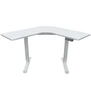 FORTIA Corner Standing Desk, 980W x 980W x 480D, Dual Motor, 80kg Load, Sit to Stand Up Electric Height Adjustable, White/White Frame