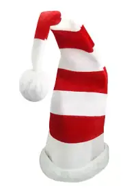 Long White Red Striped Stocking Light Up Santa Elf Candy Cane Suess Cat Hat Cap