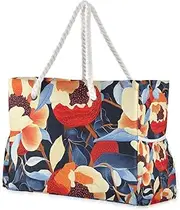 [Yoogain] Retro Red Pomegranates Fruit Flowers Sandproof Shoulder Weekender with side pocketes Bag Beach Sports with cup holders on side, Retro Red Pomegranates Fruit Flowers, 1 size