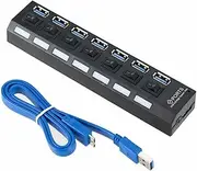 EZONEDEAL USB Hub 3.0, 7 Port USB Splitter with Individual On/Off LED Switches, 5Gbps HighSpeed Data, USB Adapter USB Extender for Laptop, lMac, USB Flash Drives, Mobile HDD, Printer, Camera