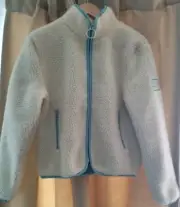 IVORY ELLA "Chloe" White Sherpa Full Zip Blue Satin Lined Jacket Size S NWT