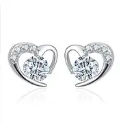 [Salanda] 925 Sterling Silver Heart shaped CZ Stud Earrings，White Cubic Zirconia Earrings Studs,Love Earrings Cute Earrings Women Jewelry Girl Gifts for Valentine's Day, mm, Cubic Zirconia, No Gemstone