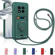 Aithne Case for Xiaomi Redmi Note 14 Pro 5G / Poco X7 5G, Mobile Phone Chain Case, Silicone Mobile Phone Case for Hanging Chain, 360 Degree Ring Holder, Stand Card Slot, Green