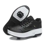 Children Junior Roller Skate Shoes Kids Sneakers with Two Wheels Boys Girls Wheels Shoes Adult Casual Boys Shoes black 39