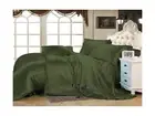 Luxury-4Pcs Satin Sheet Set-High Thread Count 100% Satin Sheets Olive Queen S...