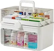 Medicine Box 3-Tier Medicine Storage Box with Clear Lid, Foldable Handle, Bottom Open Door & Knob Lock Dustproof & Moistureproof Pill Container for Home, School, Office-