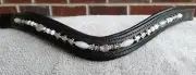 Cob/Pony 15" U-shape Beaded Dressage Black Padded Leather Brow Band - Turtles