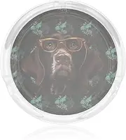 Glass Ashtray for Cigarettes Portable Decorative Modern Cigarette Ash Tray German Shorthaired Pointer in Glasses Round Cigar Ashtrays Holder Cute Cool Tabletop Ashtray for Office Home Indoor Outdoor