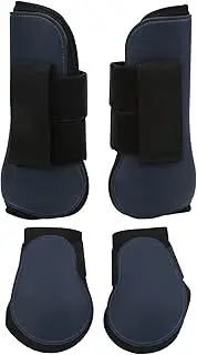 Horse Boots, Horse Tendon Boots, Horse Fetlock Boots, PU Elastic Shock Absorbing Protective Front Hind Horse Leg Guard for Off Road Competitions (A Set of Navy Blue Medium)