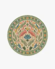 185' Round | Machine Washable Runner Rug | Kid & Pet Friendly | Indoor Rug | Iris Apfel Birds Of A Feather Green & Peach Tufted Rug | Ruggable