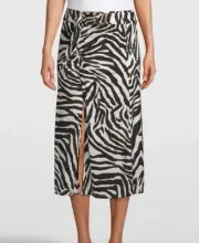 WHBM White House Black Market Zebra Outline Belted Slit Midi Skirt - Size S NWT