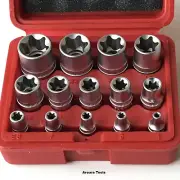 Torx STAR E SOCKET SET 14pc ( E4 to E24 ) - 1/4", 3/8" & 1/2" dr.- New in case.